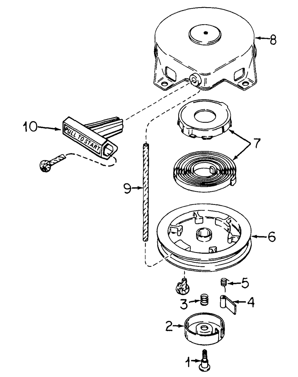 Rewind Starter (With S/N Id 3080010u009521 And Above) Diagram and Parts List for 3080010U008001 (3080010U017296)(1976 & 1983) Cub Cadet Snow Blower
